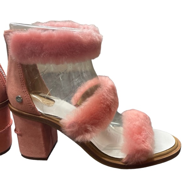 NWT UGG Del Rey Fluff Heel light pink chunky heeled sandals w/fur accent / 6 - Picture 9 of 15